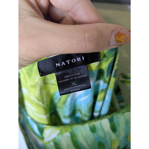Natori Tropical Leaf Print Midi Slip Dress Nightgown Women XL Resortwear Travel - Picture 7 of 10
